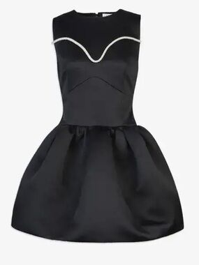 Tanya Taylor Noaki Embellished Black Satin Mini Flare Dress size 6